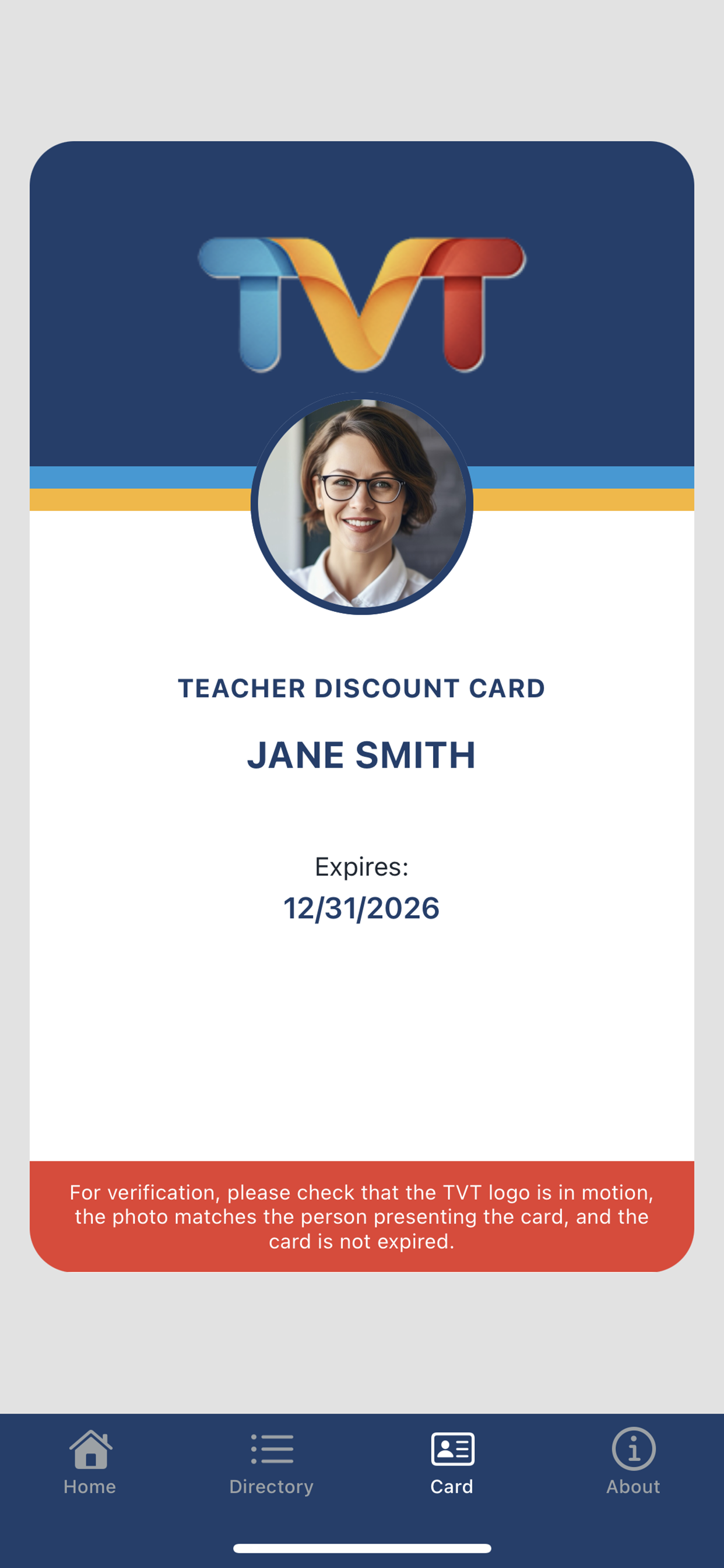 TVT Teacher Discount Card
