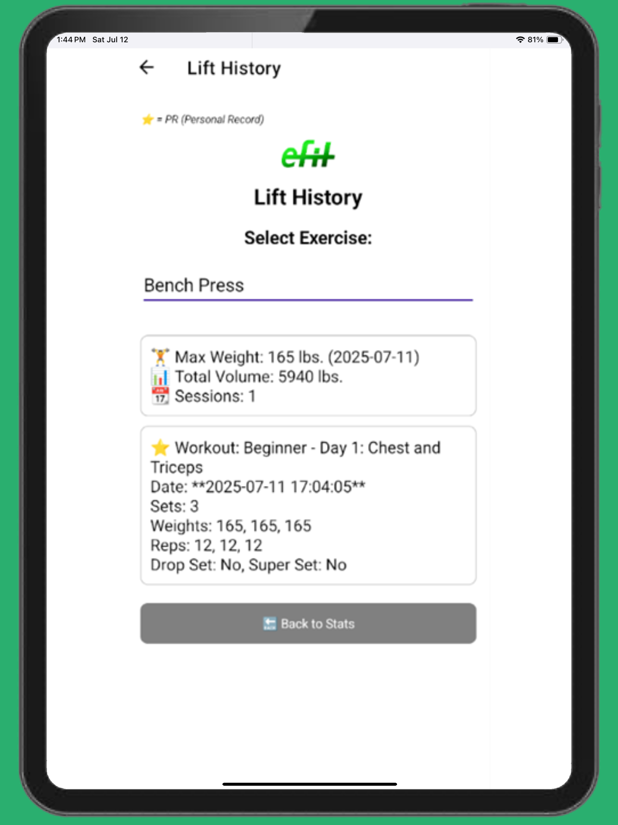 eFitLog Gym Workout Log