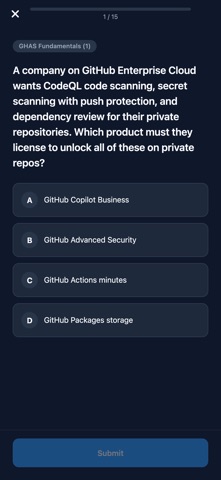 GHAS Cert Practice Exam screenshot