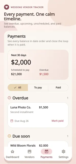 Wedding Vendor Payment Tracker screenshot 2