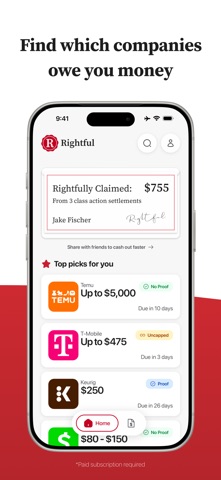 Rightful: Claim Money iPhone screenshot
