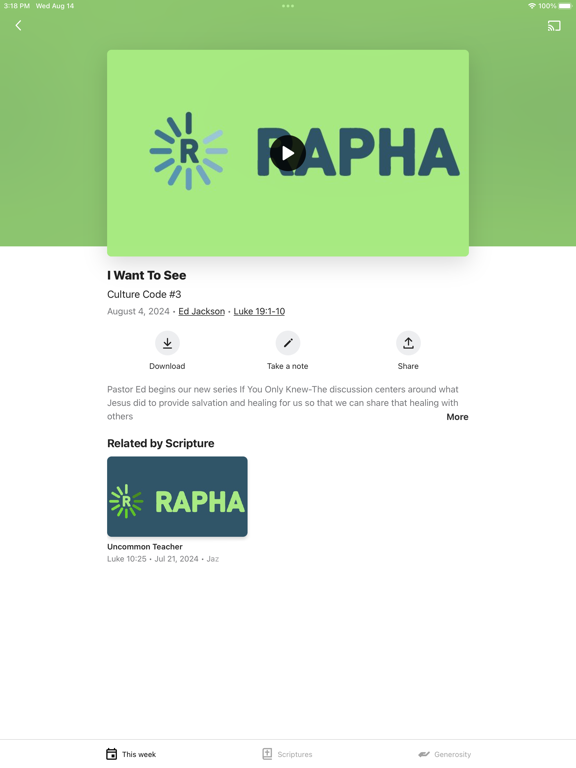 Rapha Church iPad screenshot 3 - Education app