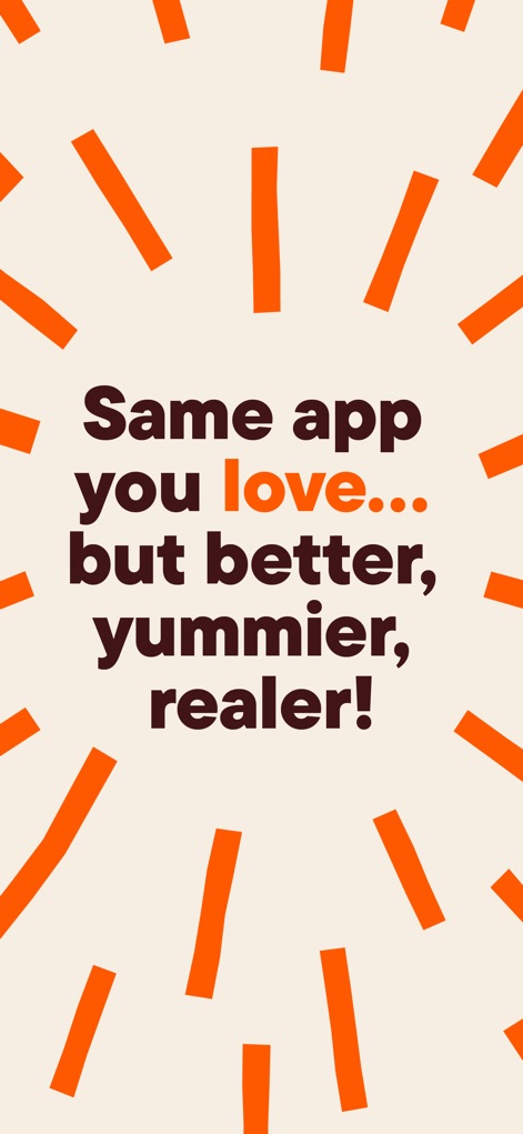 talabat: Food, grocery & more - Cet écran promotionnel met en avant l'évolution de l'application, soulignant les qualificatifs 'better, yummier' pour une expérience utilisateur enrichie.