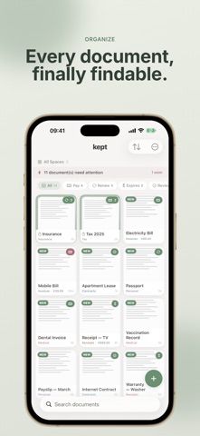 kept · Document Organizer iPhone screenshot