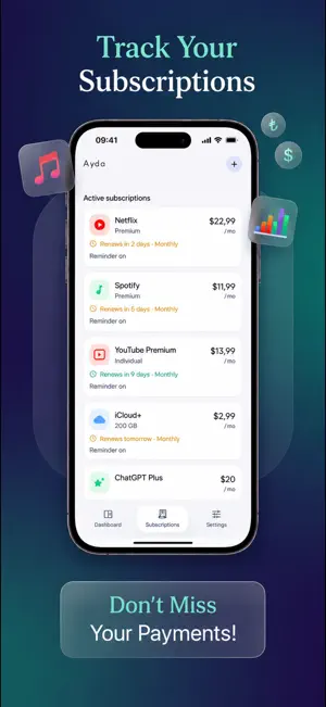 Ayda: Subscription Tracker screenshot 1