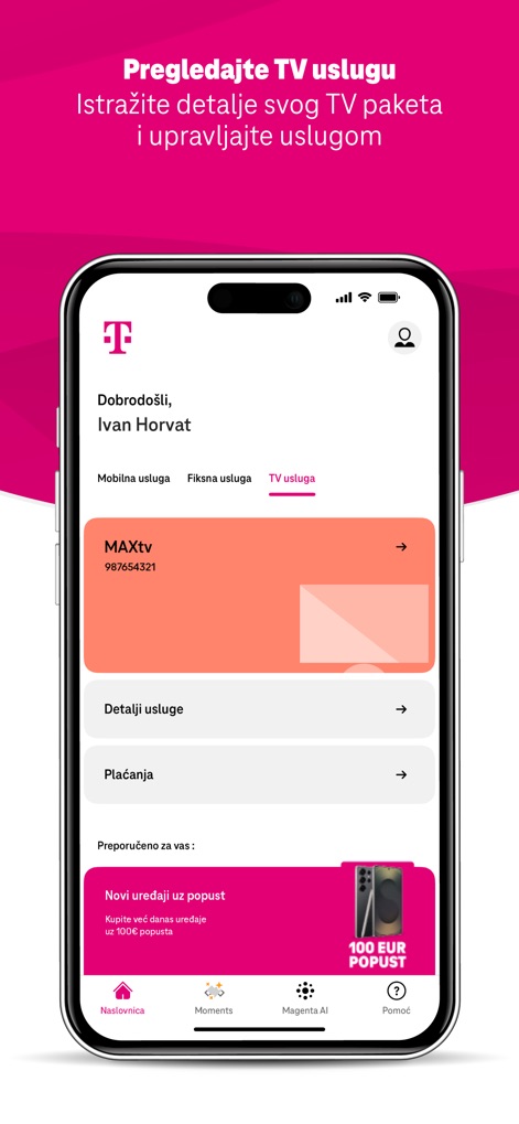 Telekom ME - Nutzer können hier ihre TV-Dienste wie MAXtv einsehen und erhalten gleichzeitig personalisierte Angebote für neue Geräte mit attraktiven Rabatten.