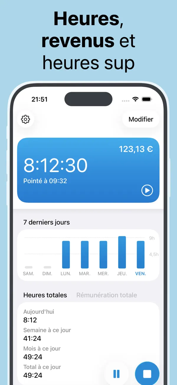 Screenshot #1 pour Pointeuse heures et salaire