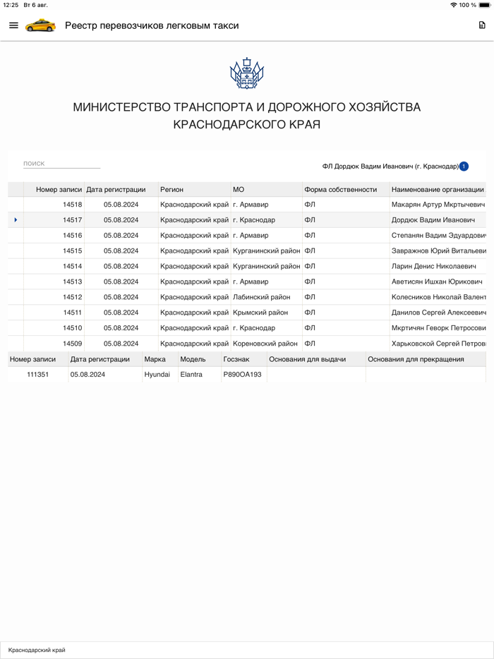 Реестр такси