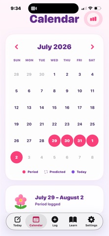 NYMELLI: Teen Period Tracker iPhone screenshot