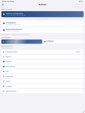 QuickCV iPad screenshot