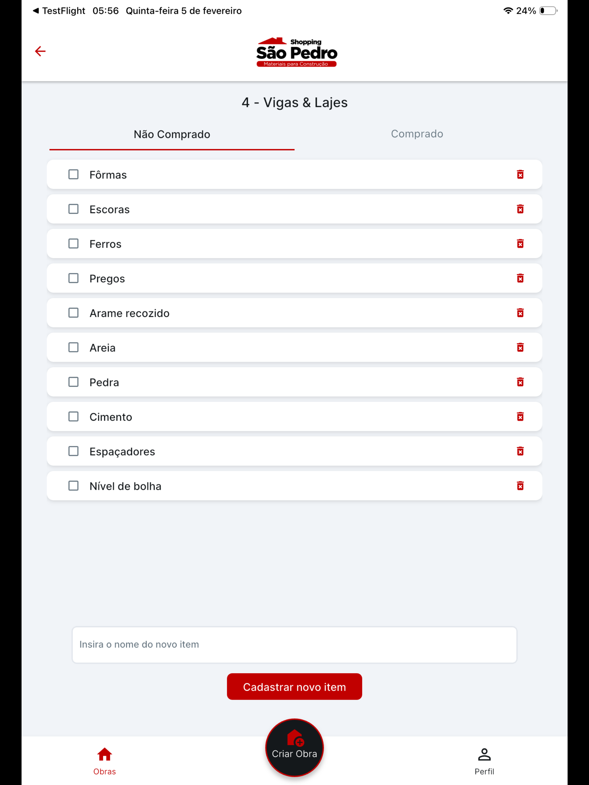 Checklist de Obras - São Pedro