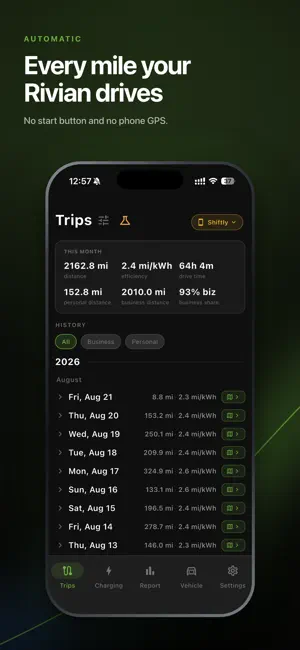 Shiftly for Rivian - Drive Log screenshot 1