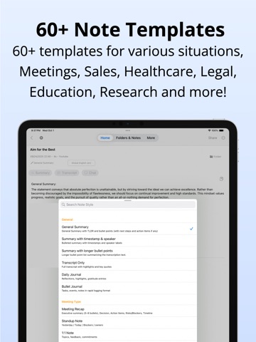 AI Summary & AI Note Taker iPad screenshot