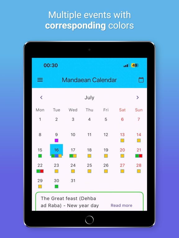 Mandaean Calendar iPad screenshot 2 - Productivity app