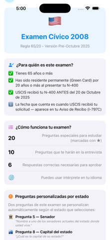 Ciudadanía USA — Examen Cívico screenshot