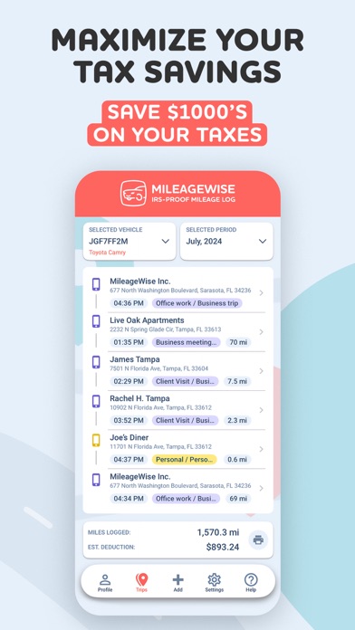 Mileage Tracker by MileageWise screenshot 1