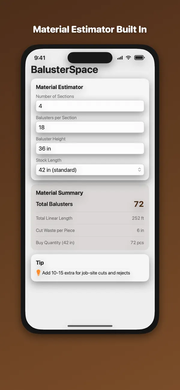 Screenshot #3 pour Baluster Gap & Spacing Calc