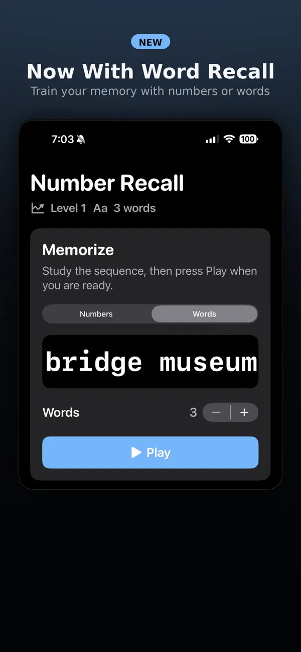 Screenshot #3 pour Number and word memory trainer