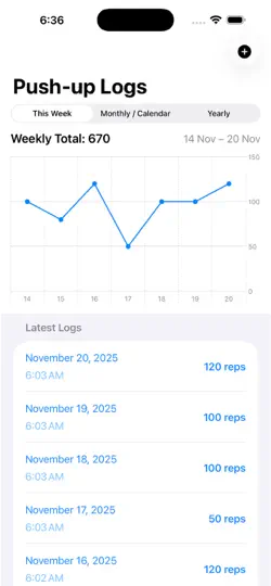 Screenshot von Pushup Logs auf dem iPhone 1