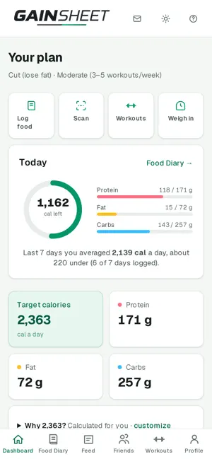 Gainsheet: Calorie & Gym Log screenshot 1