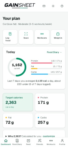 Gainsheet: Calorie & Gym Log Screenshot 1 of 3