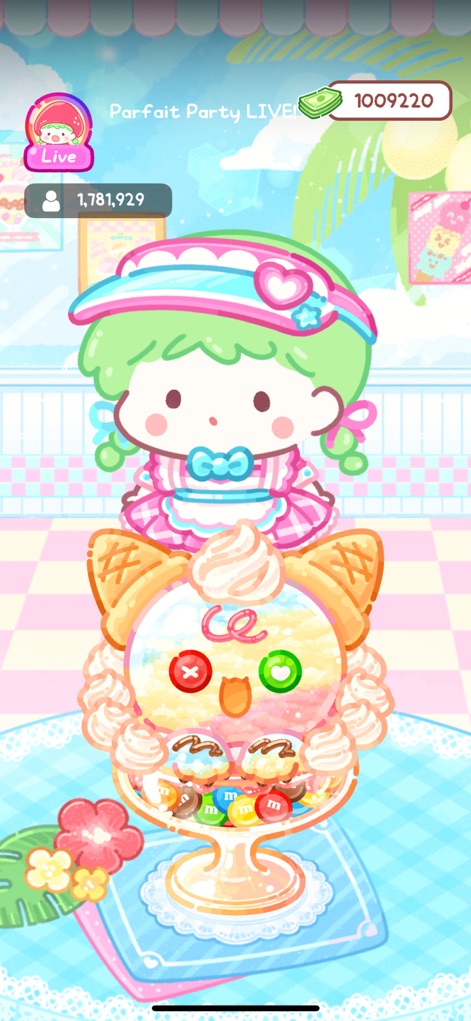 Tanghulu Master - Mukbang ASMR - Users can enjoy a lively parfait party mukbang with Lulu, showcasing an extravagant dessert parfait and a tropical backdrop.