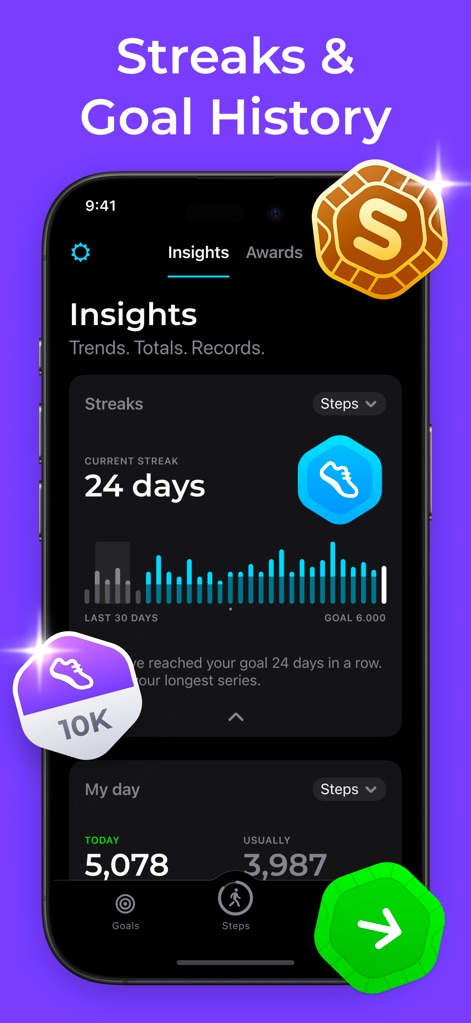 StepsApp Pedometer - Sequências e Insights