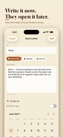 Tenderly: Future Letters iPhone screenshot