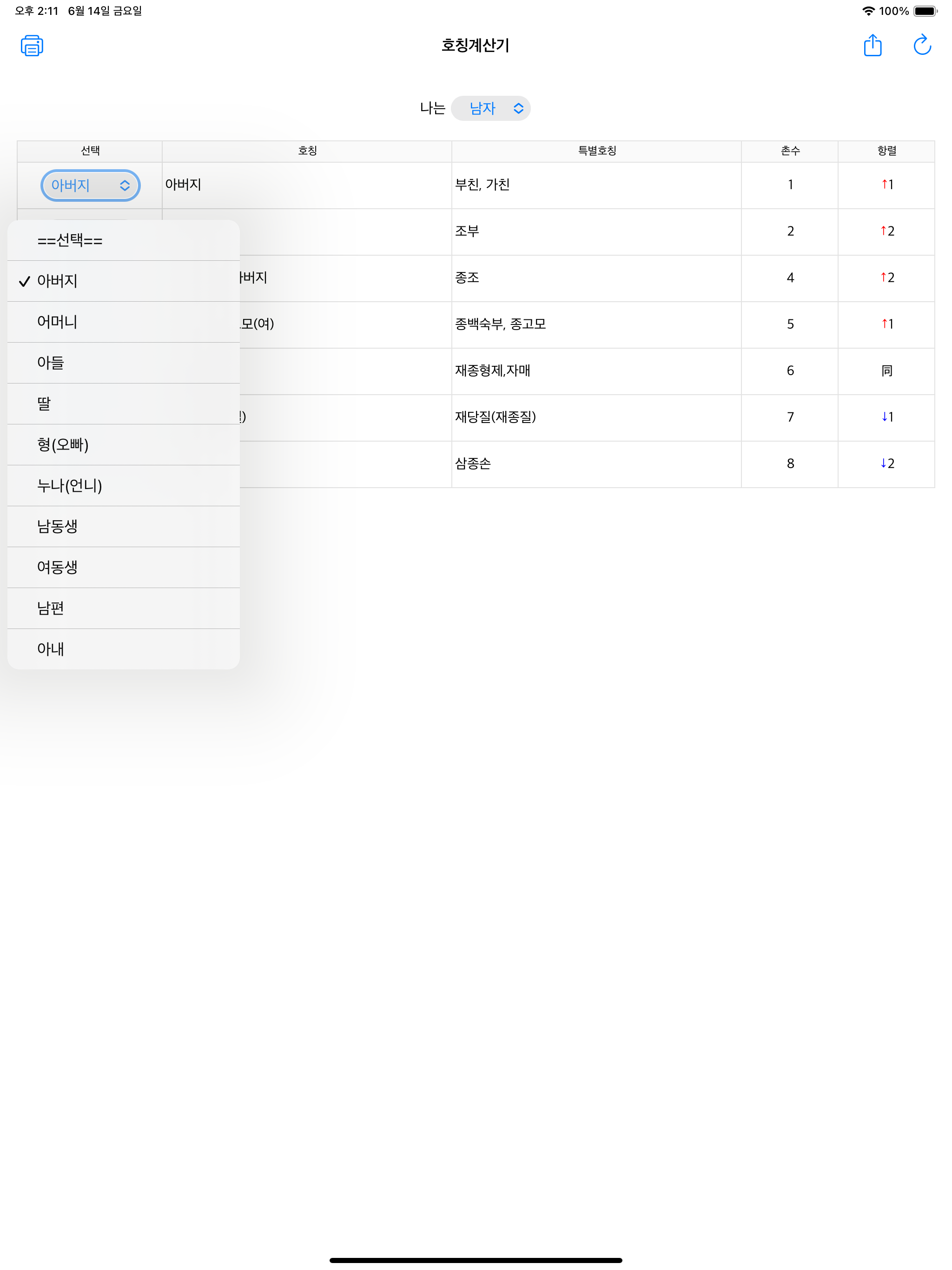 호칭 계산기 (촌수 계산기)