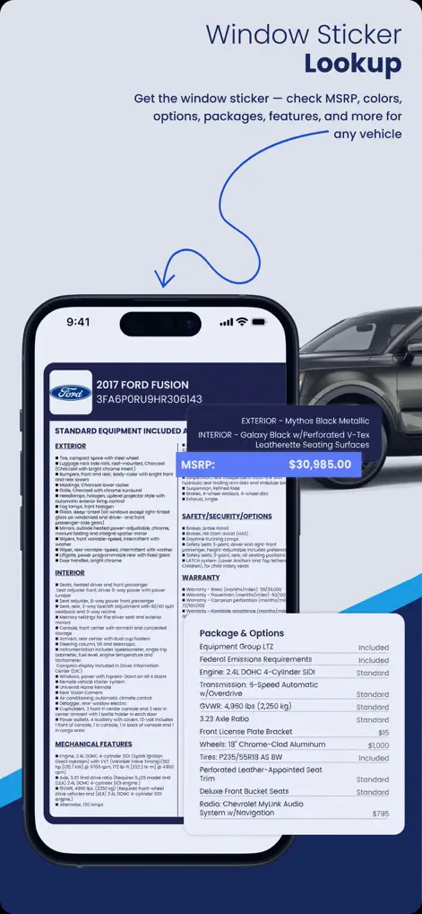 VIN decoder & Window Sticker - Utilities App | MWM