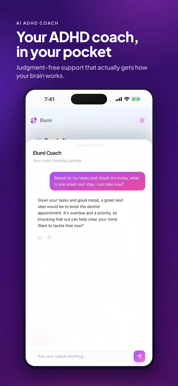 Screenshot #1 pour Elumi — ADHD Support & Coach