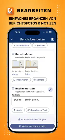 Screenshot von Regiebericht auf dem iPhone 6