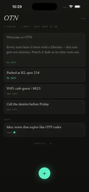 OTN - One Time Note screenshot 1