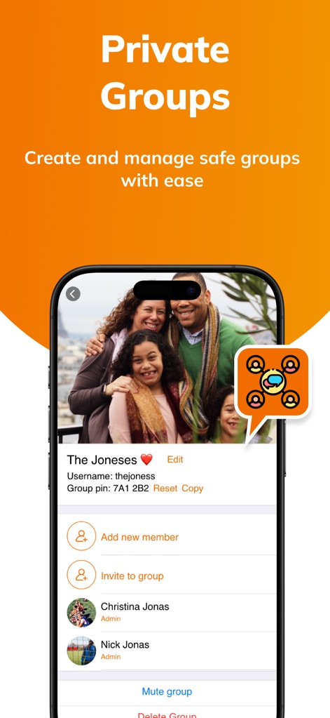 Stars Messenger Kids Safe Chat - Découvrez la création et la gestion simplifiée de groupes privés, grâce à un code de groupe unique et la possibilité d'ajouter ou d'inviter des membres en toute sécurité. Les utilisateurs contrôlent entièrement leurs cercles de discussion.