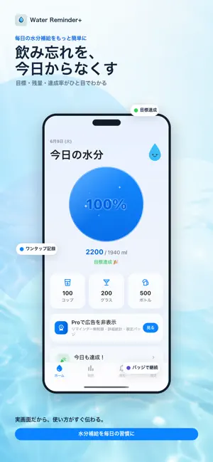Water Reminder+ | 水分補給サポーター screenshot 1