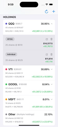 HoldingsHub: Stock Portfolio iPhone screenshot