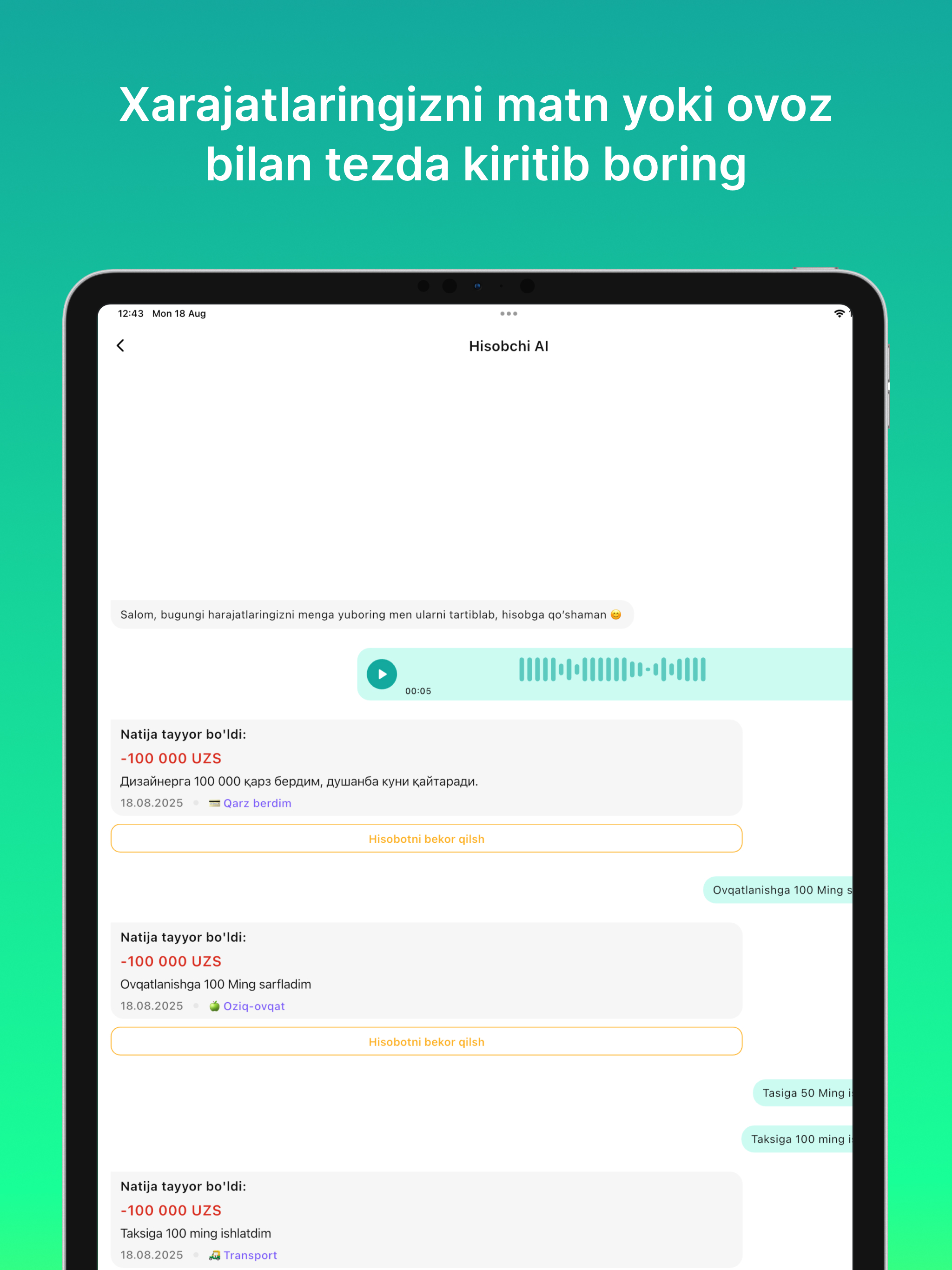Hisobchi AI - Kirim va Chiqim