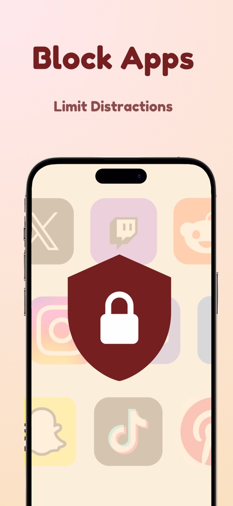 Focus Friend, by Hank Green - 이 도구는 잠금 방패 아이콘을 사용하여 Instagram과 TikTok 같은 방해 앱을 차단함으로써 사용자의 집중력을 보호합니다.