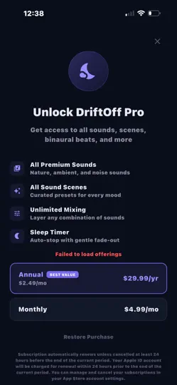 Скриншот DriftOff — Sleep Sounds на iPhone 1