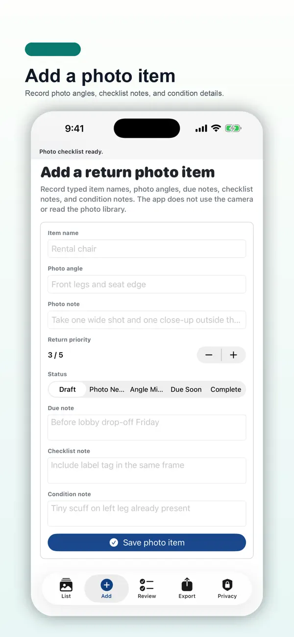 Screenshot #2 pour Return Condition Photo List