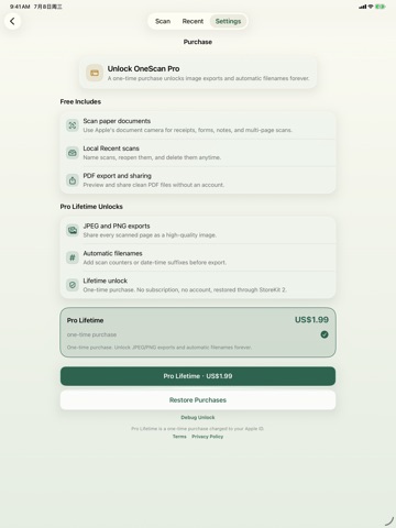 OneScan PDF Scanner iPad screenshot