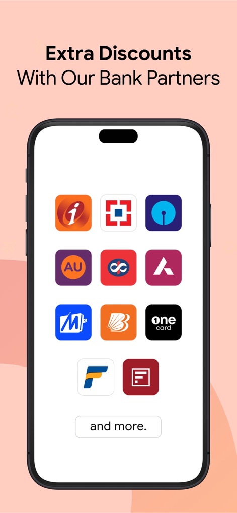 ixigo: Flight & Hotel Booking - Users can access extra discounts through partnerships with various banks, prominently displayed by their respective logos on a dedicated screen.