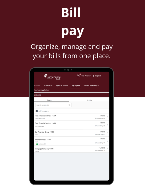 Cornerstone Bank iMobile iPad screenshot 7 - Finance app