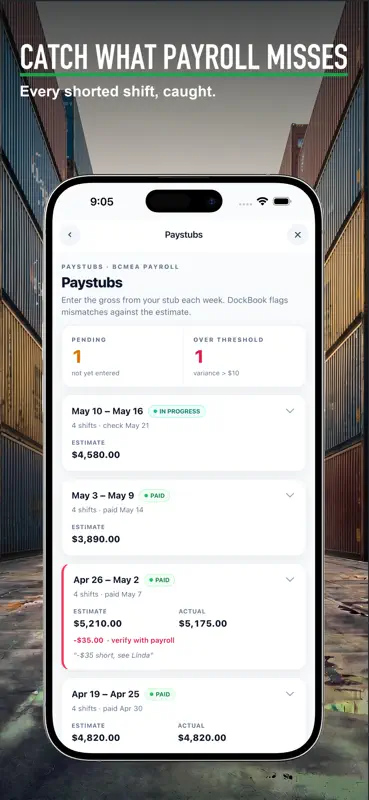 DockBook Longshore Pay Tracker screenshot 6 of 10