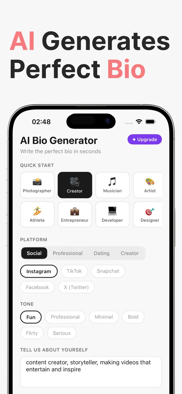 Screenshot #2 pour AI Bio Generator & Fonts
