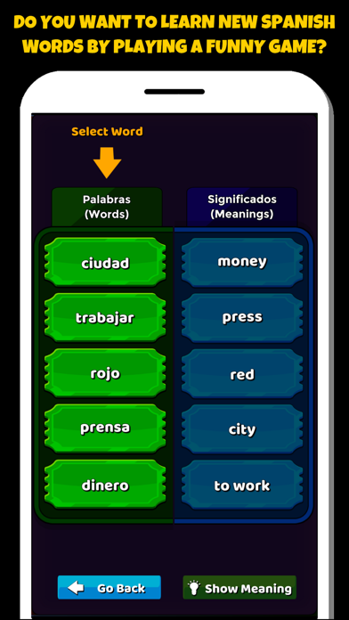 Spanish Vocabulary Game Screenshot