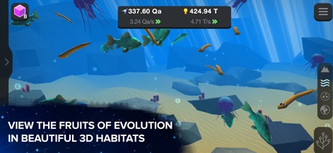 Cell to Singularity: Evolution - Immerse in beautiful 3D habitats that showcase diverse aquatic life, featuring animated fish swimming amongst plants and various jellyfish species.