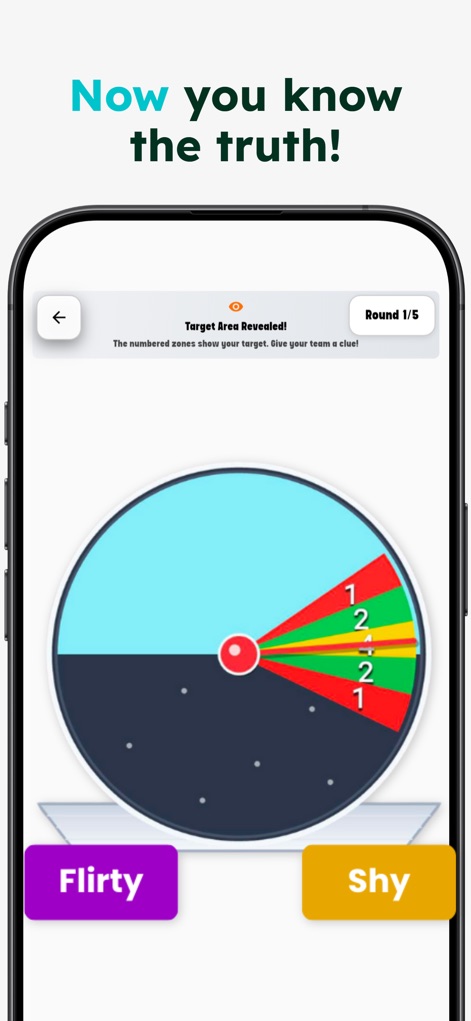 Perfect Match: Headsynch - The app reveals the target area with numbered zones on the dial, providing immediate feedback and showing precisely how close players were to the mark.
