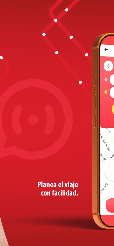 TransMi App - La aplicación ofrece una vista parcial del mapa para la planificación, con elementos visuales como un 'pin de ubicación' y una línea de ruta, guiando al usuario en su trayecto.