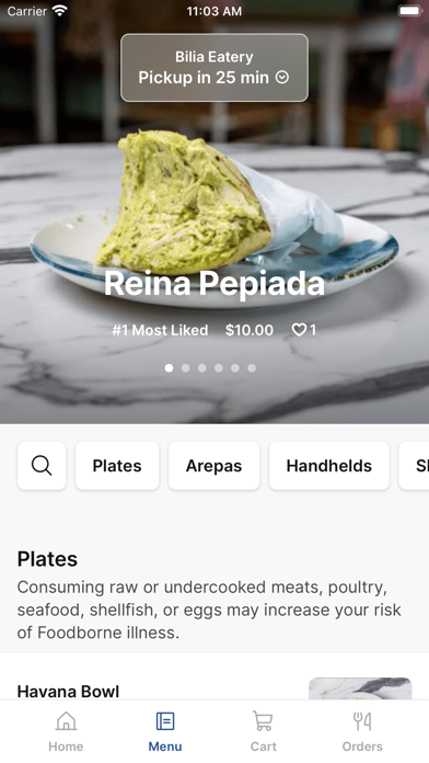Bilia Eatery iPhone screenshot 2 - Food & Drink app